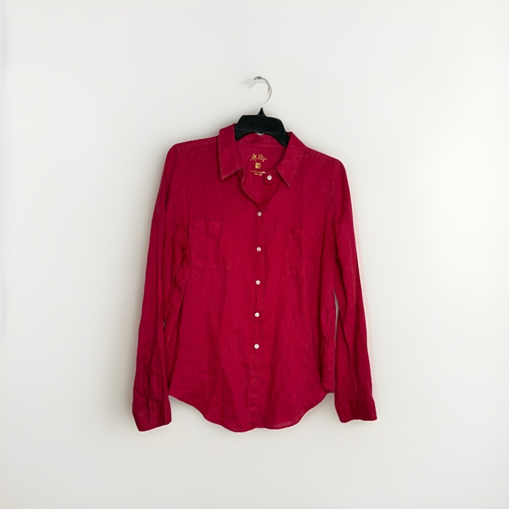 Lilly Pulitzer Sea View Cherry Red Linen Top Size M Coastal Vacation Lagenlook - Picture 1 of 8